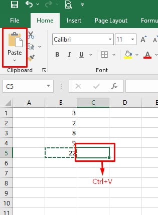 Shortcut key in excel