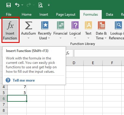 Insert Function in excel