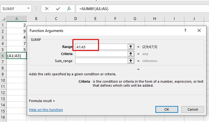 Function with criteria in excel