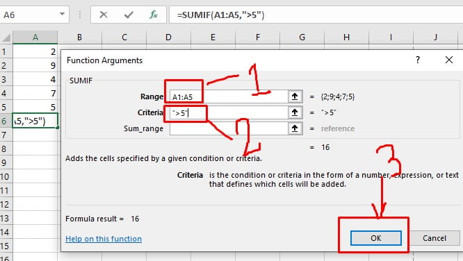 Function with criteria in excel