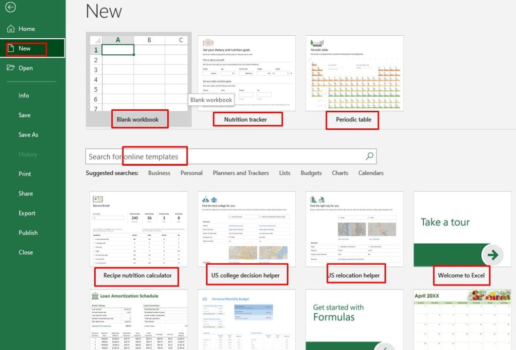 Templates in excel