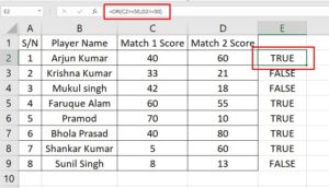 Us of OR function in excel