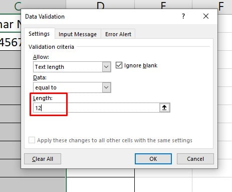 Data Validating for Text Length