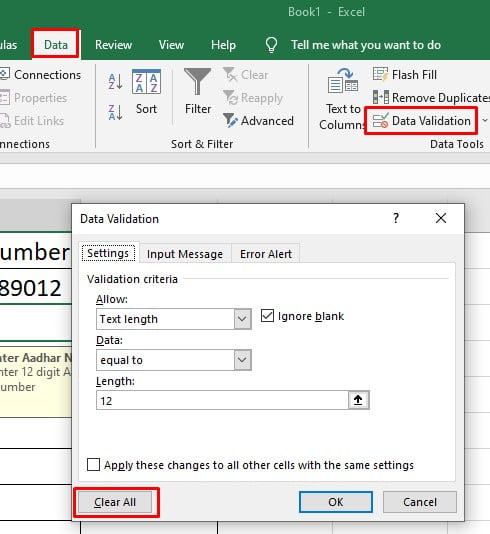 Removal of Data Validation