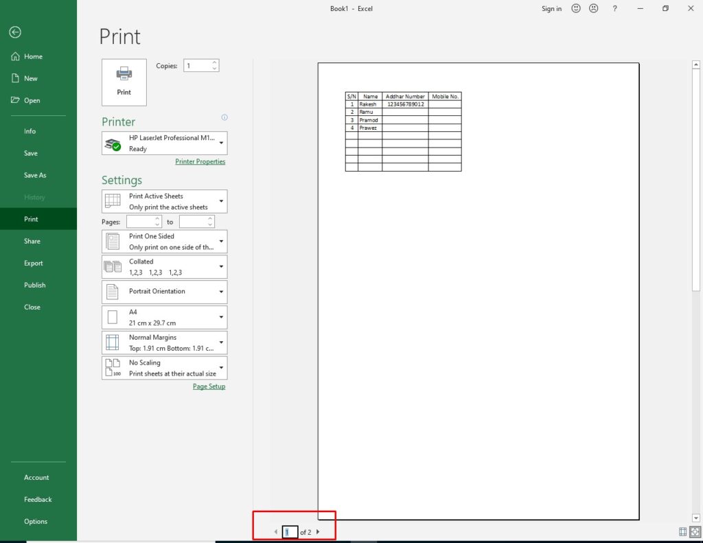 Print Preview in Excel