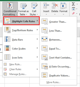 Cell highlight rule