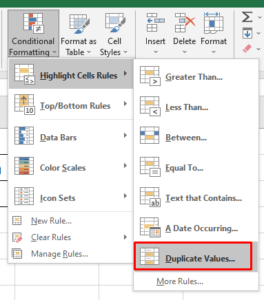 Highlighting duplicate value