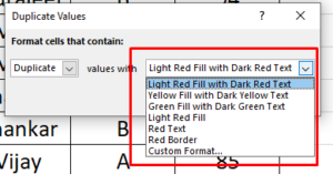 Format setting for cell having duplicate value