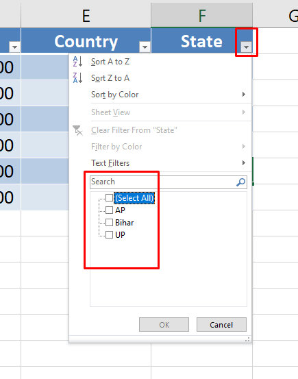 Filter in Table