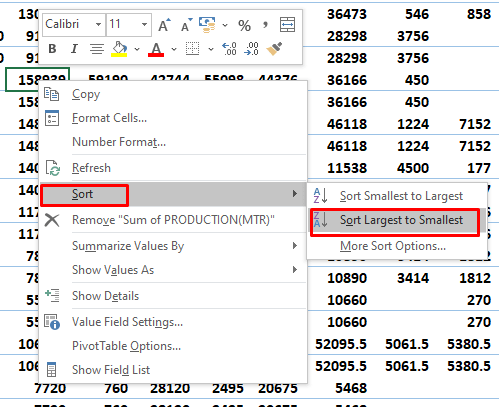 Sort option Pivot Table