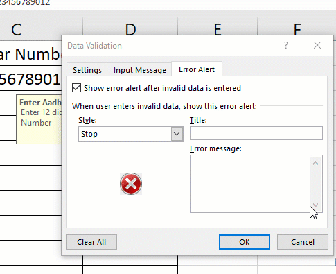 Error message setting for Data Validation