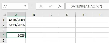 Datedif Function in Excel 