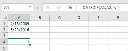 Datedif Function in Excel